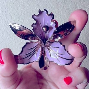 Vintage 1950’s Lilac Purple Orchid Brooch, Midcentury Fashion Style, Ladylike